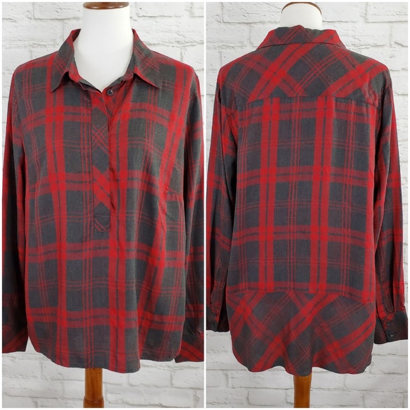 CAbi Tops - Cabi Cunningham Shirt Blouse Red Gray Check Large